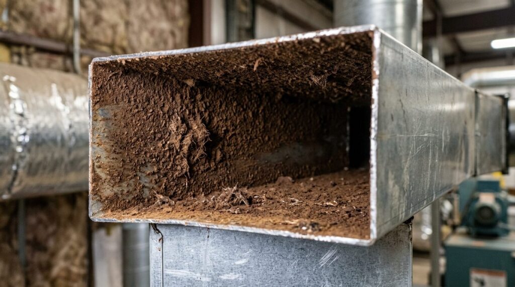 Cross-section view of ventilation ductwork showing interior 