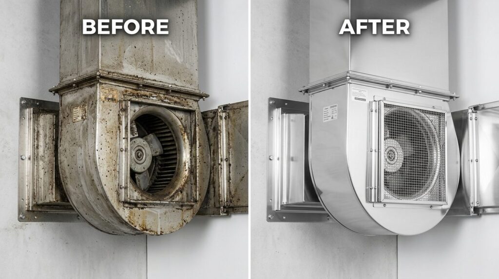 Side-by-side comparison of clean versus heavily dust-contami