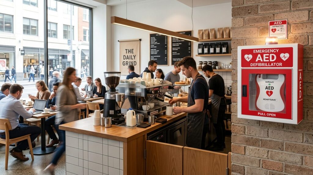 Professional photorealistic stock photo of a café interior s